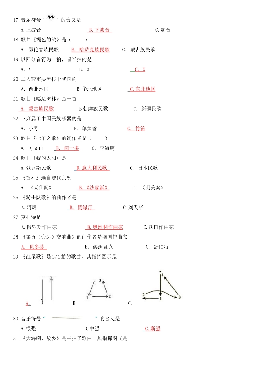 2025年中考艺术常识考试音乐题库_第2页