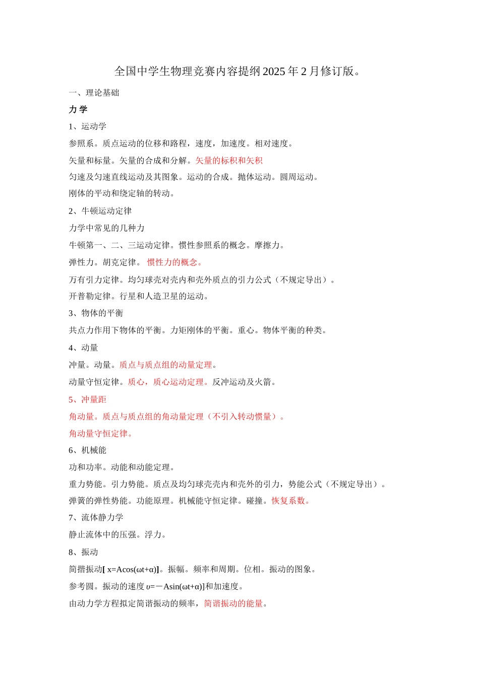 2025年全国中学生物理竞赛内容提要修订版_第1页