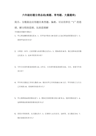 2025年六年级分数除法应用题总结及分类题库