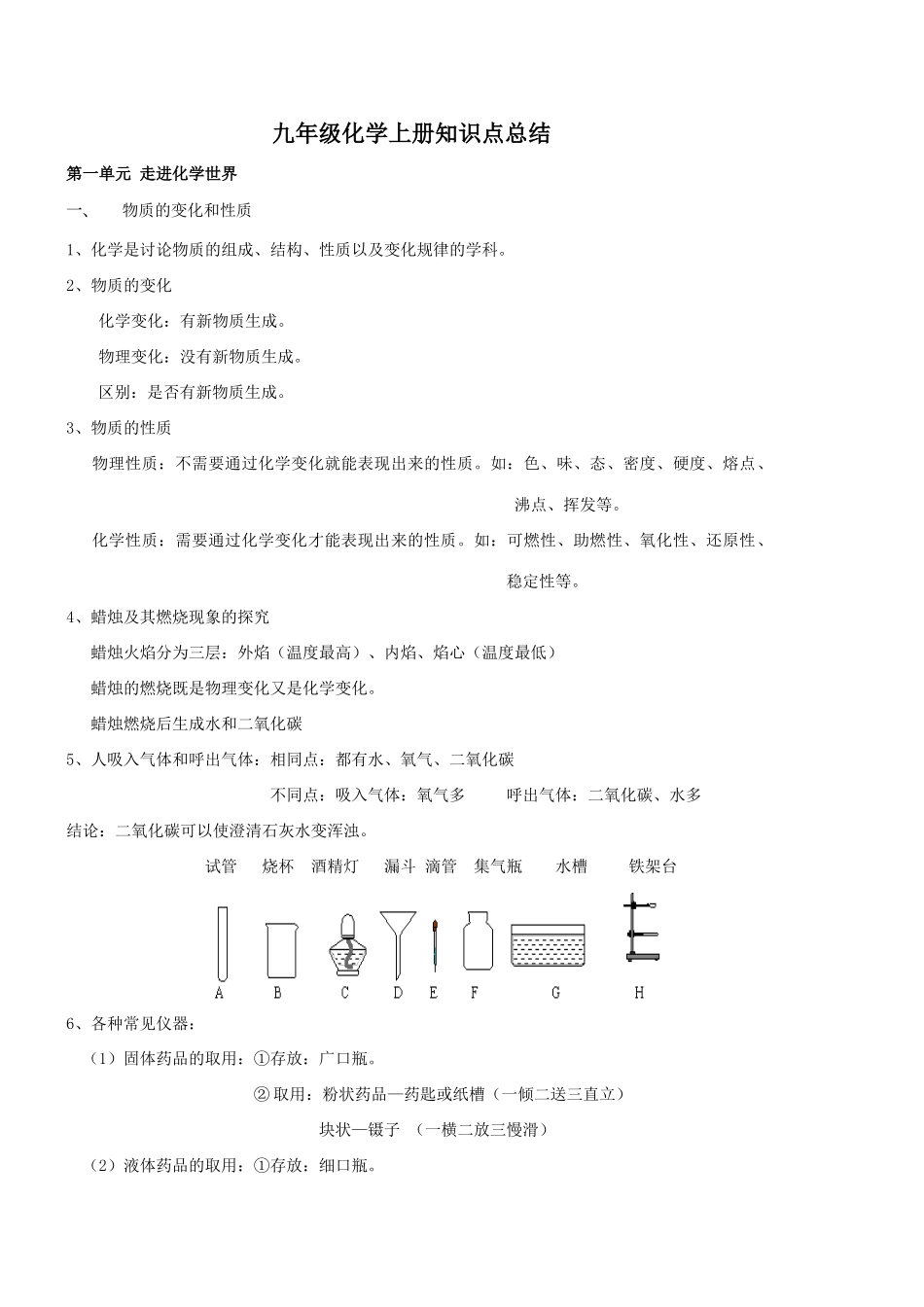 2025年初三化学上知识点总结_第1页