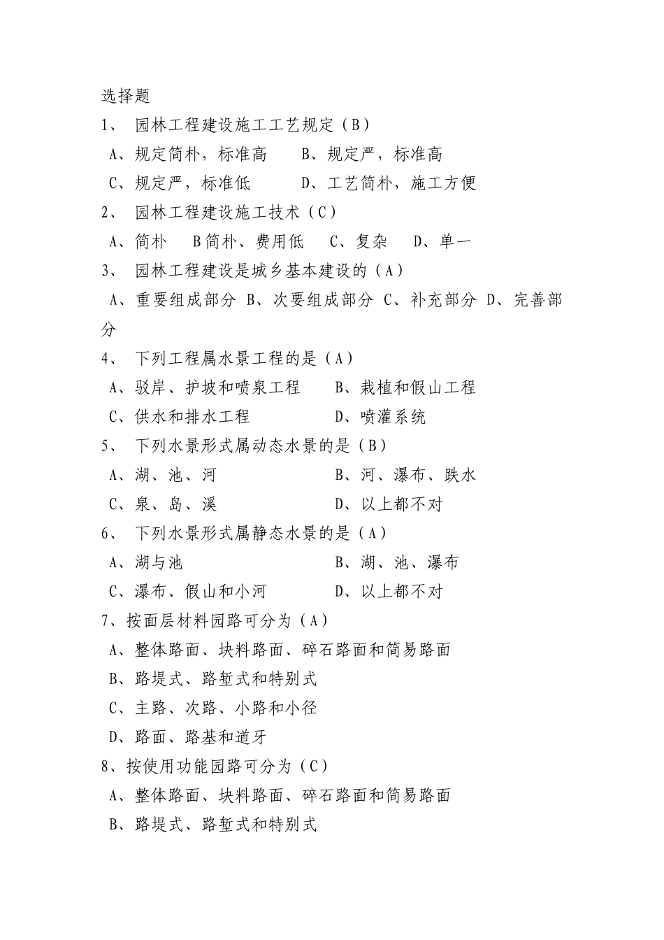 2025年助理园林工程师理论考试题库_第1页