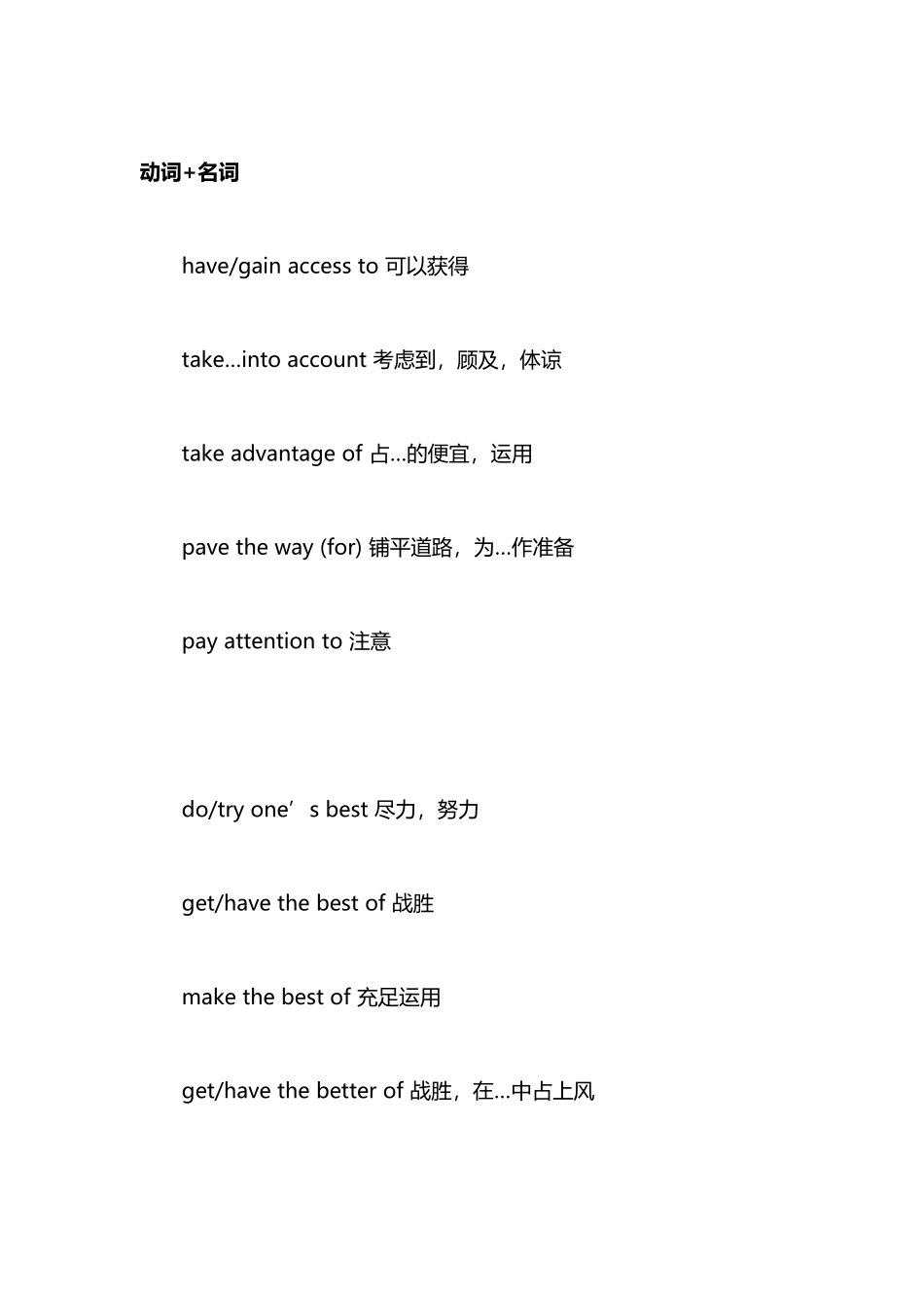2025年动词名词四级固定搭配_第1页