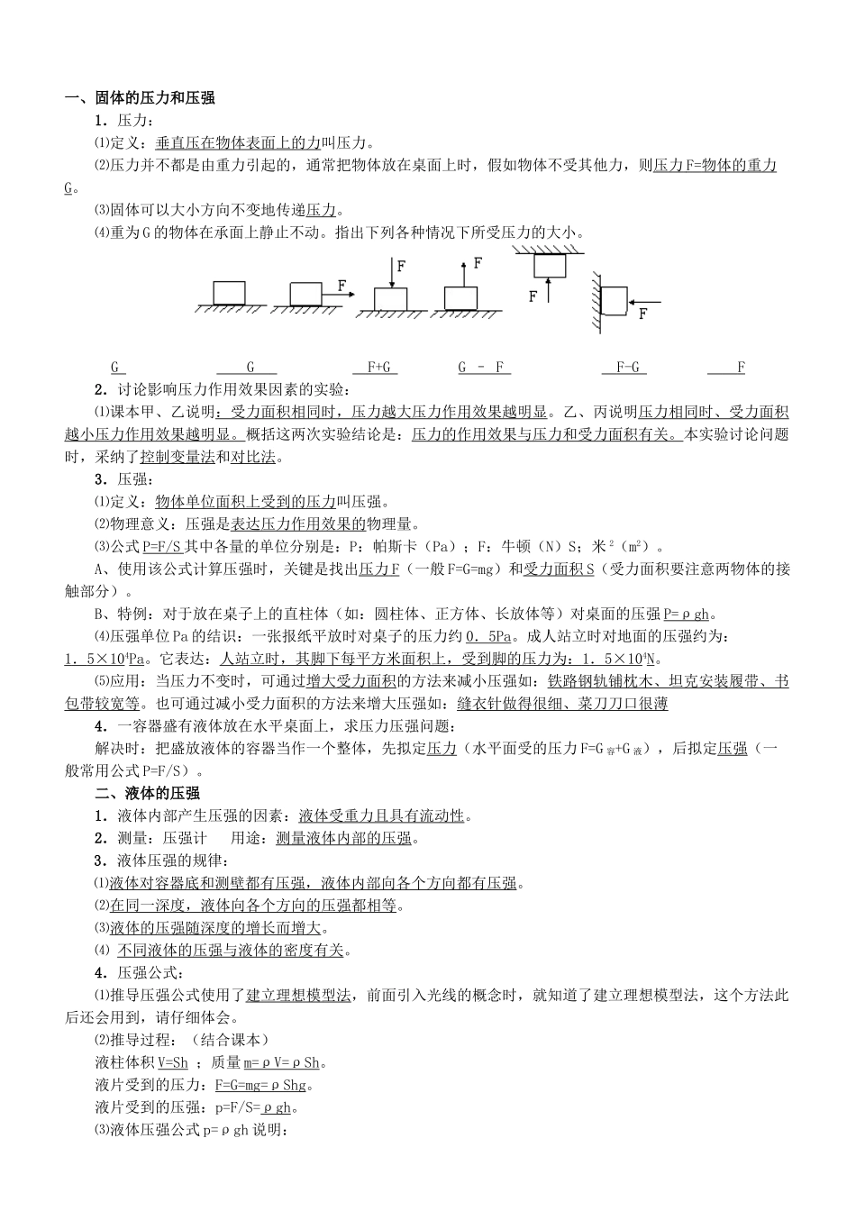 2025年压强和浮力知识点归纳_第1页