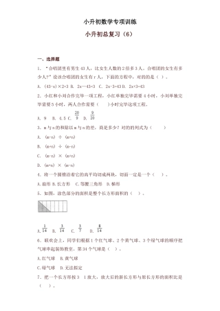 2025年小升初数学知识专项训练总复习