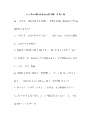 2025年小升初数学模块练习题比和比例