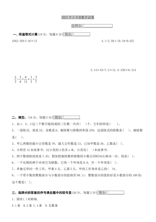2025年小升初数学试卷及答案新版