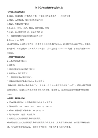 2025年已整理初中各年级英语语法知识点