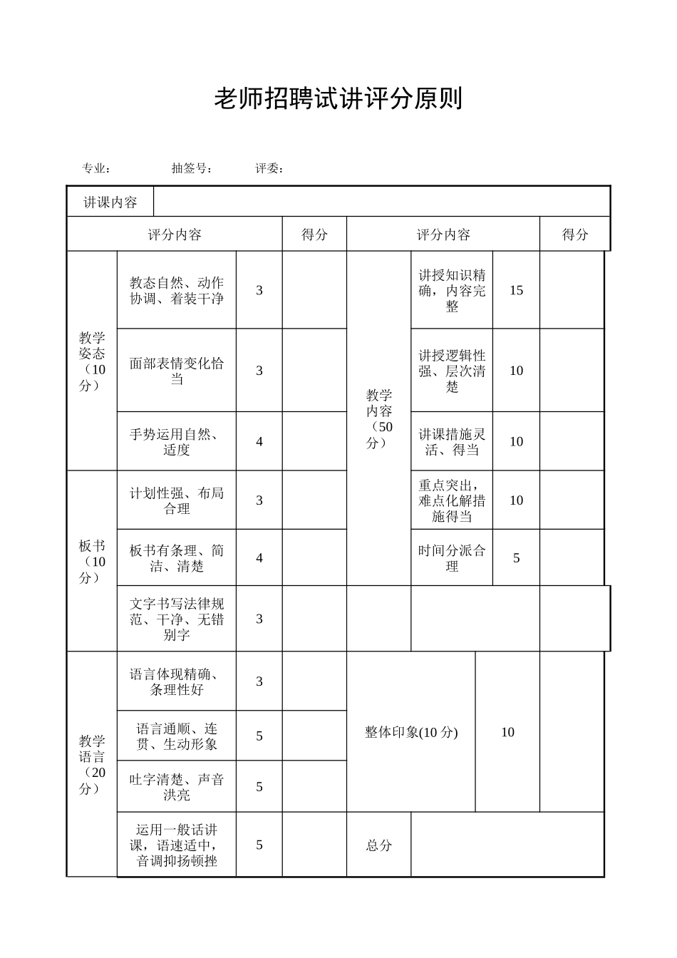 2025年教师招聘试讲评分标准_第1页