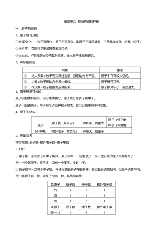2025年第三单元物质构成的奥秘知识点