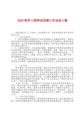 2025年软件工程师试用期工作总结5篇