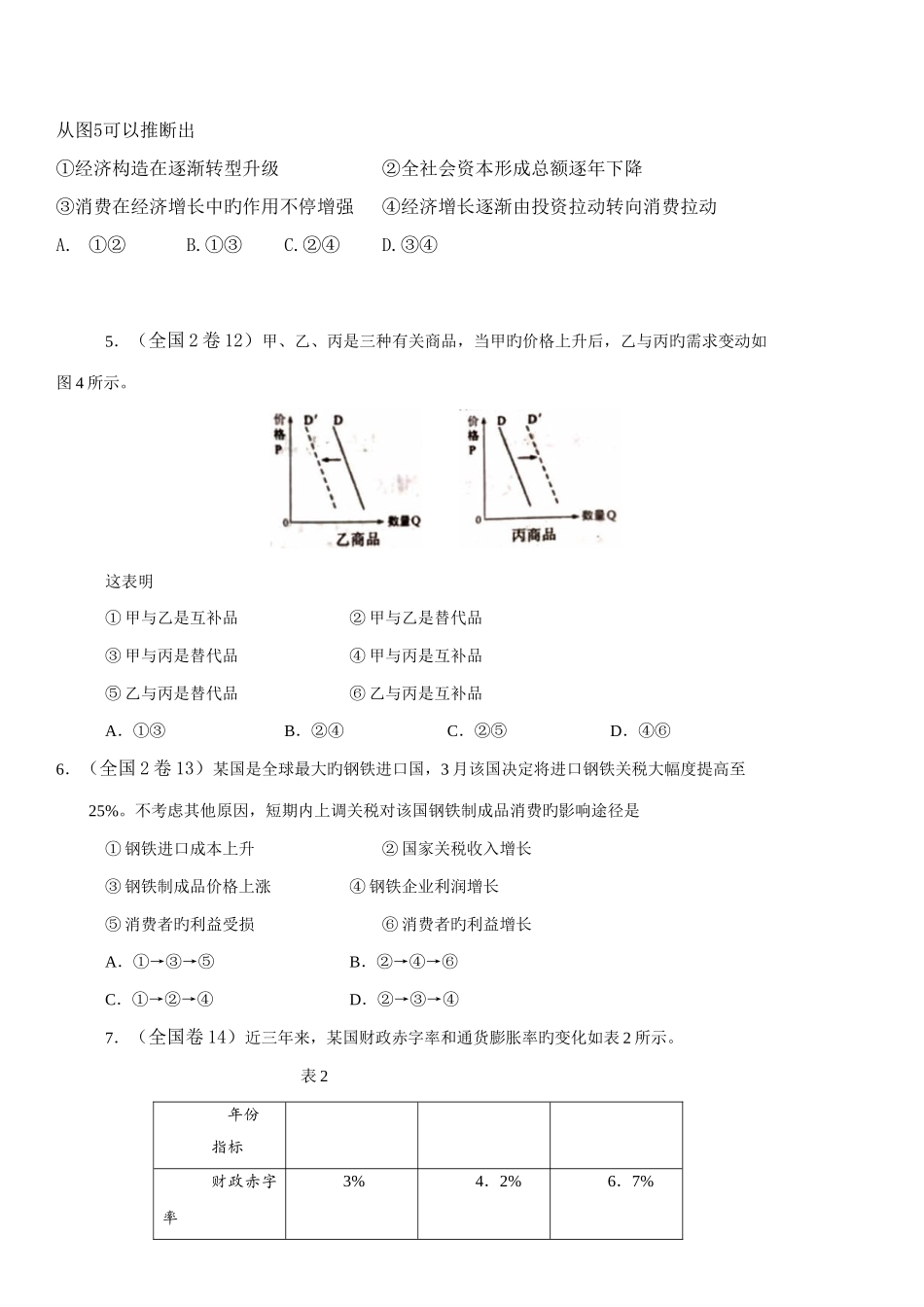 2025年高考真题经济生活试题汇编_第2页