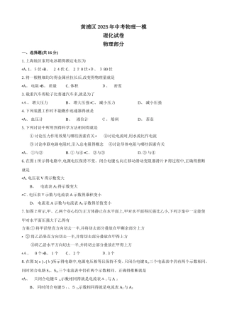 2025年黄浦区中考物理一模含答案