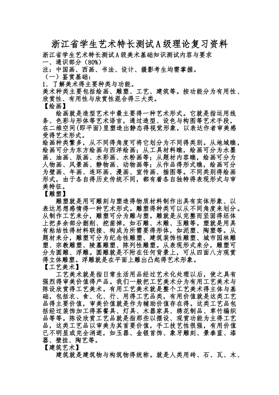 2025浙江省学生艺术特长测试A级理论复习资料_第1页