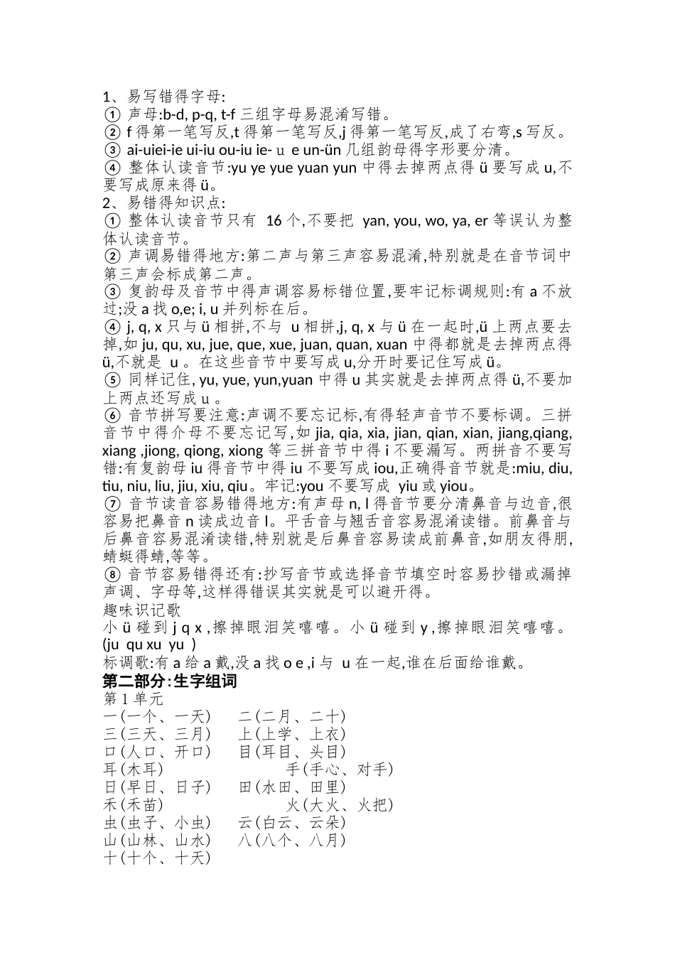 2025部编人教版一年级语文上册知识点汇总—全面版_第2页