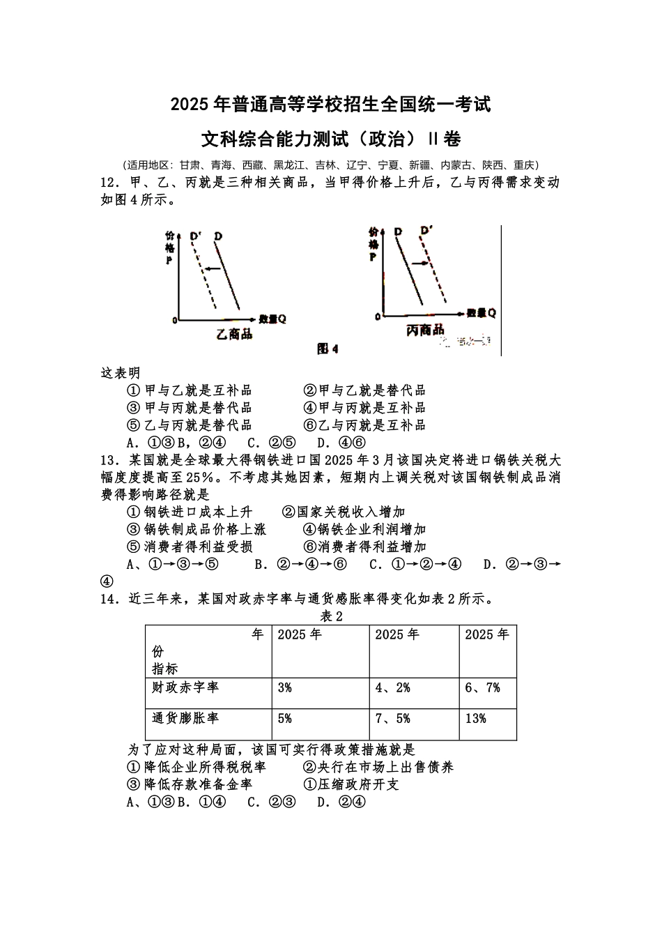 2025高考政治全国2卷_第1页