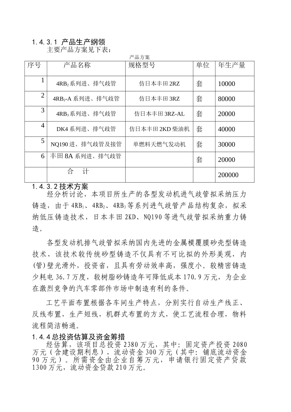 20万套国iv排放标准汽车发动机进、排气歧管开发及技术改造项目可行性研究报告书_第3页