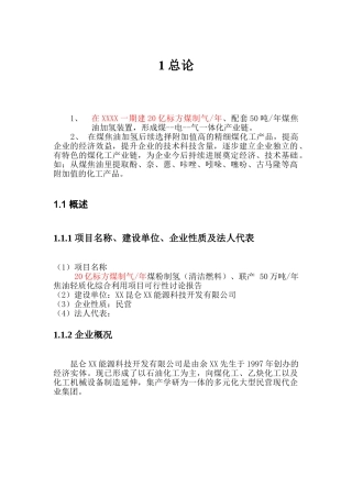 20亿标方煤制气年煤粉制氢、联产