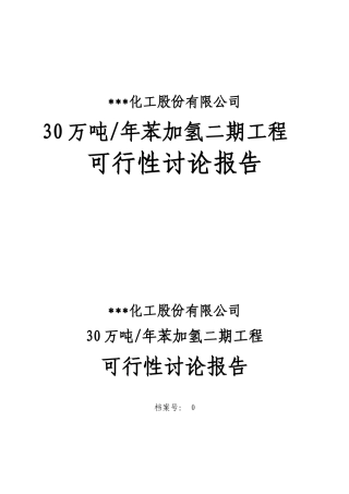 30万吨年苯加氢二期工程建设项目可行性研究报告