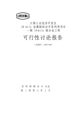 3万吨金属镁综合利用开发项目可研