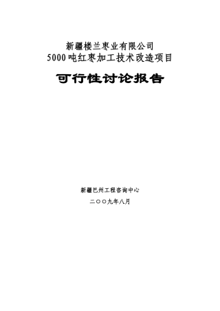 5000吨红枣加工项目可行性研究报告书