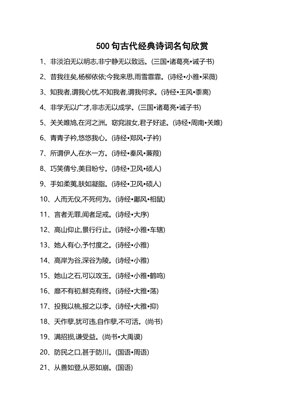 500句古代经典诗词名句欣赏_第1页