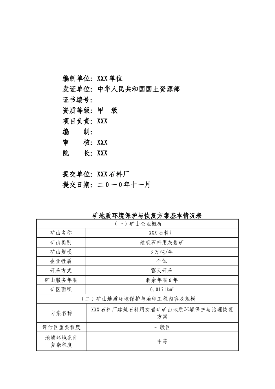 xxx石料场建石料用石灰岩矿山地质环境保护与治理恢复方案书—-毕业论文设计_第2页