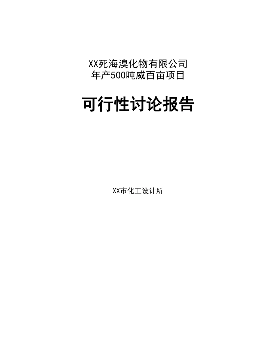 XX死海溴化物有限公司年产500吨威百亩项目可行性研究报告_第1页