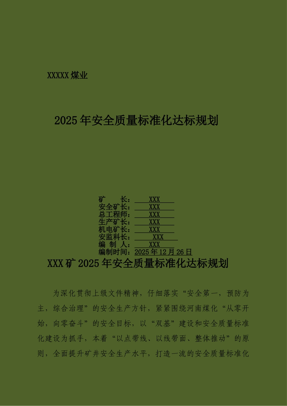 XX煤矿2025年度质量标准化达标规划_第1页