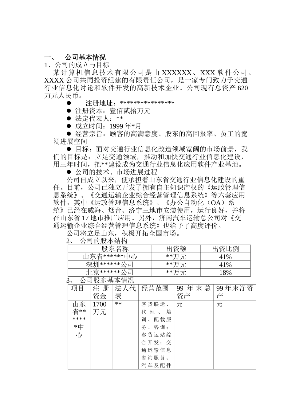 xx计算机信息技术有限公司商业计划方案书_第3页