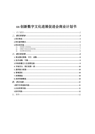 x创新数字文化发展促进会商业计划书
