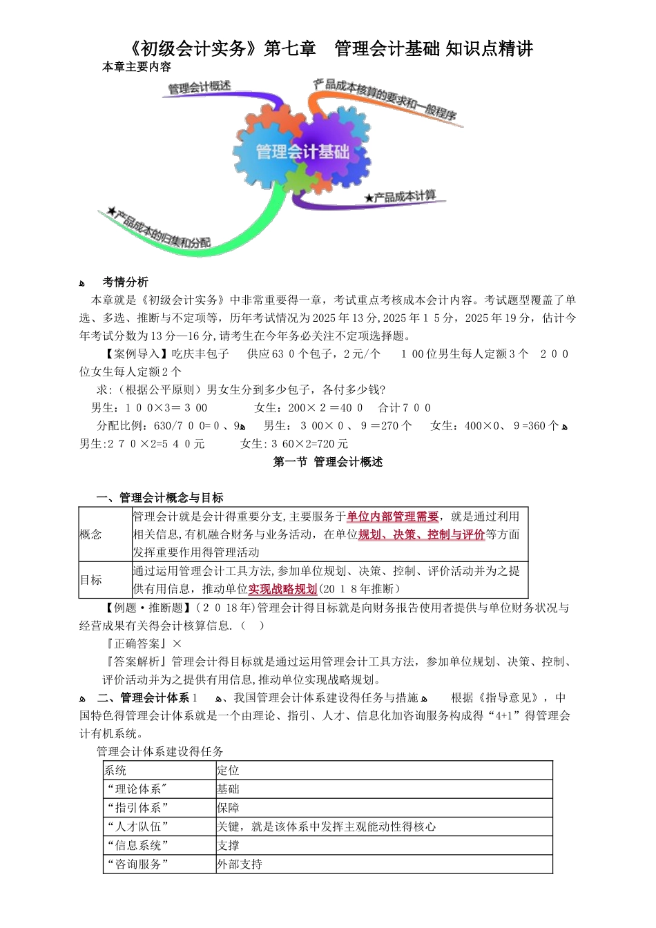 《初级会计实务》第七章 管理会计基础 知识点精讲_第1页
