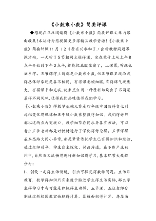 《小数乘小数》简要评课