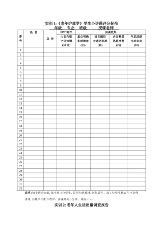 《老年护理学》实训课评分标准