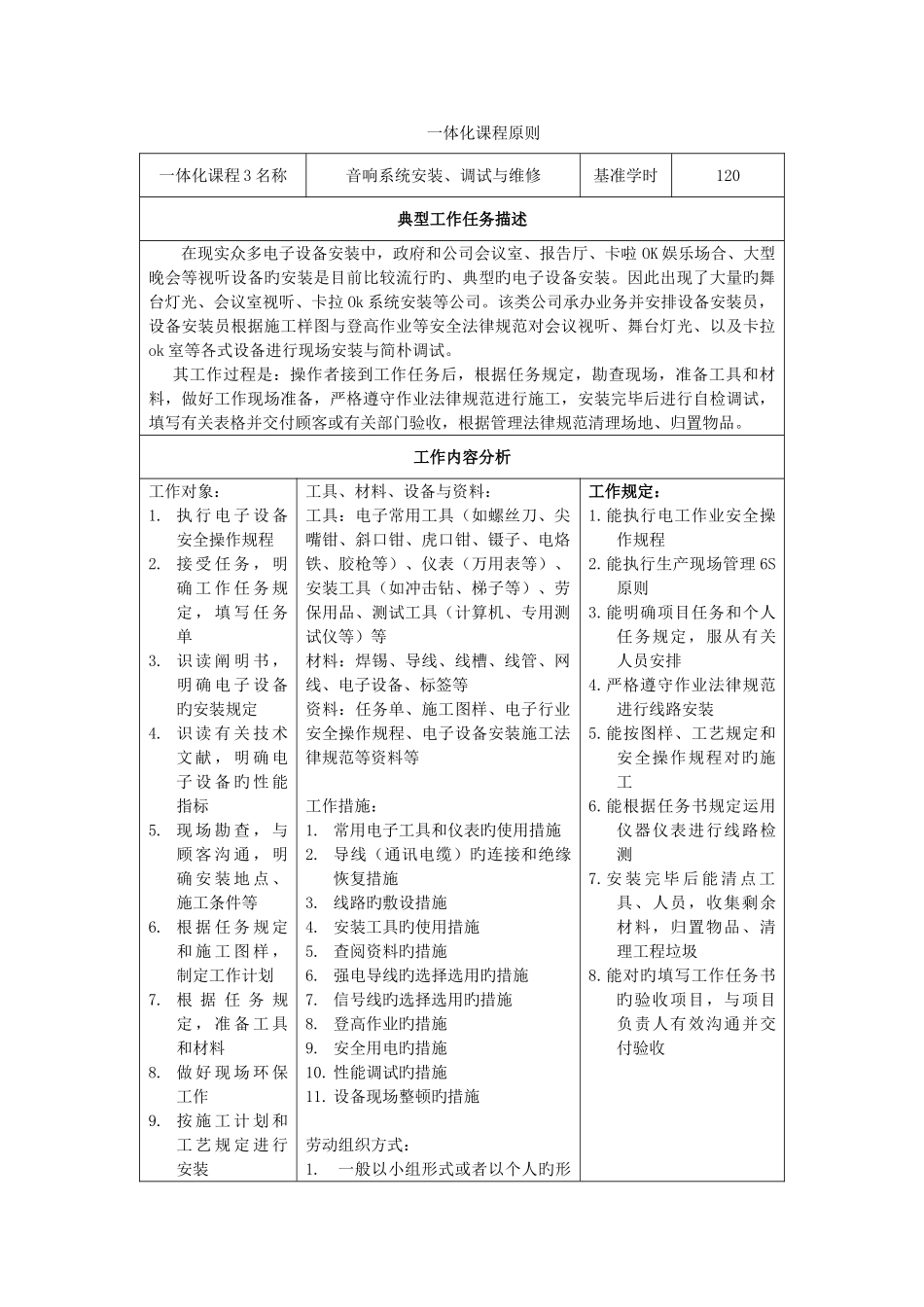 《音响系统安装、调试与维修》一体化课程标准_第1页