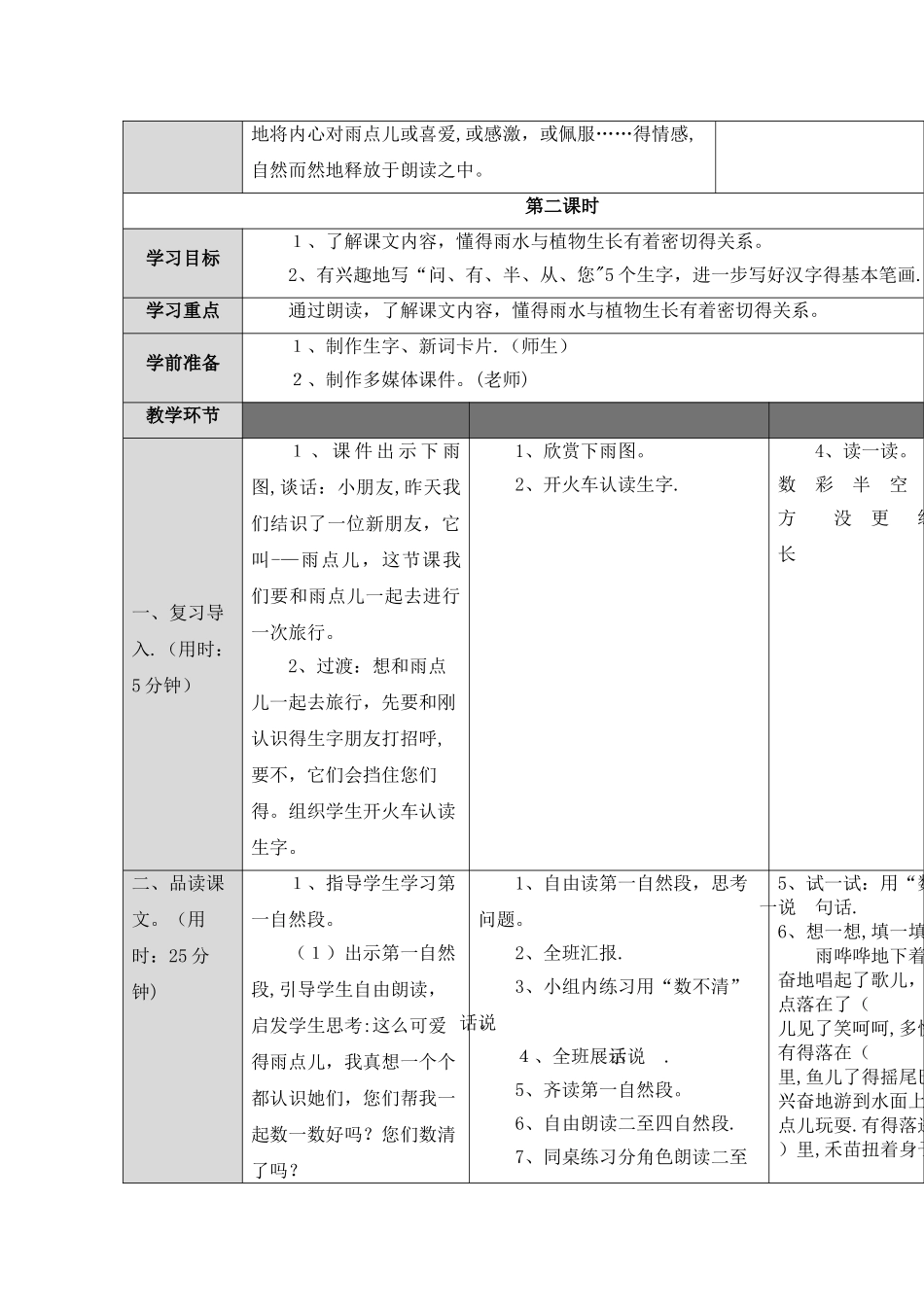 一年级上册语文教案8.雨点儿_人教（部编版）_第3页