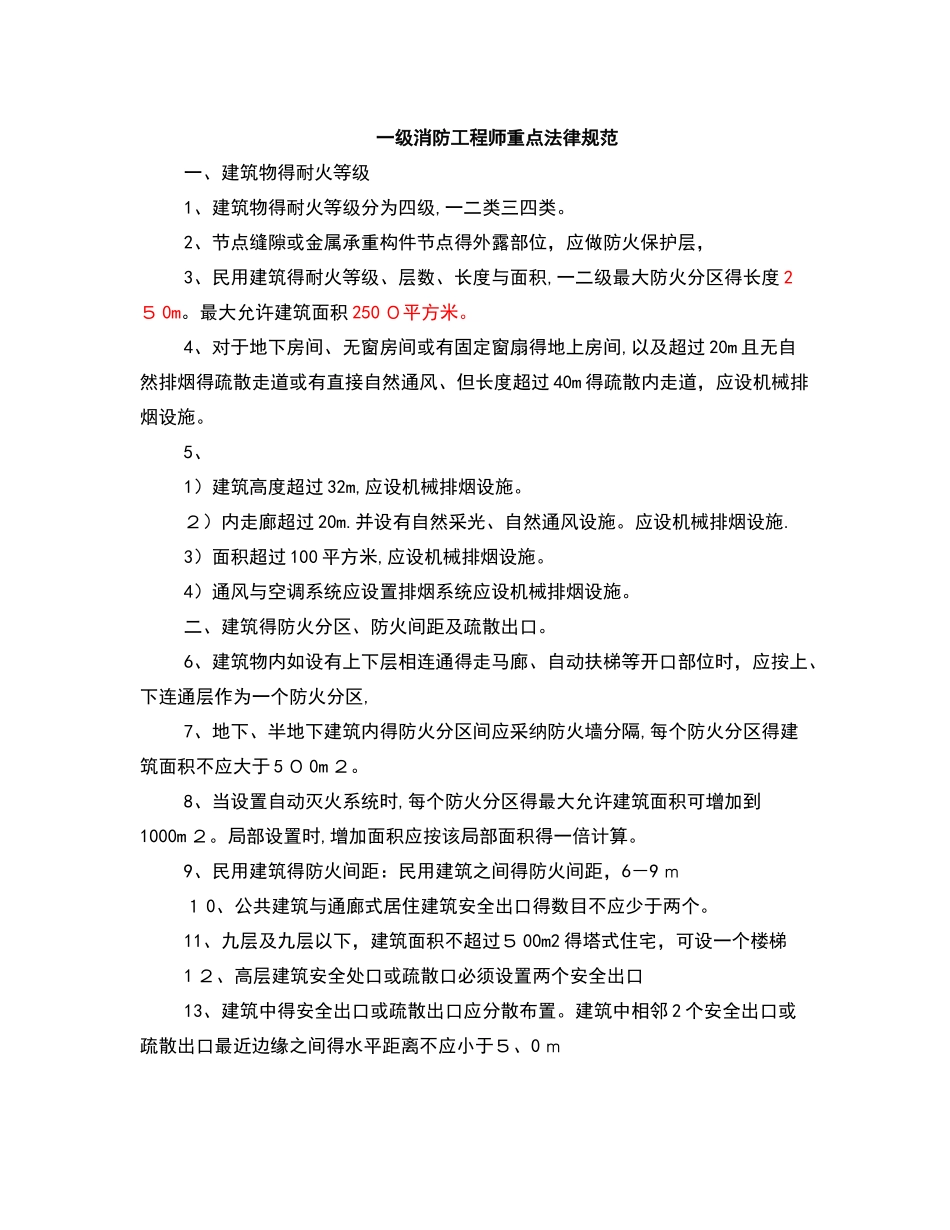 一级消防工程师重点规范_第1页