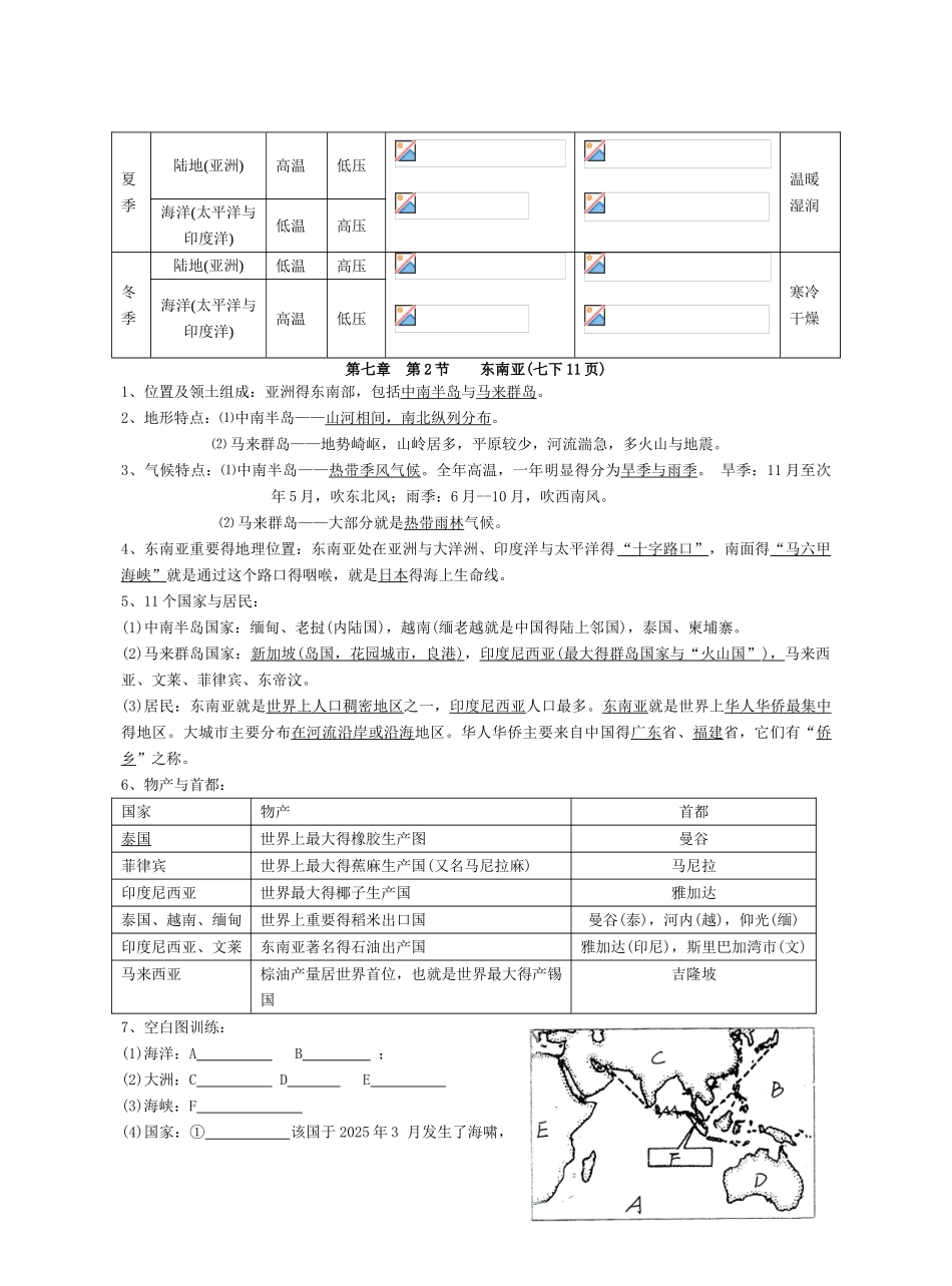 七年级下册地理复习_第3页