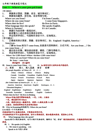 七年级下册英语复习笔记
