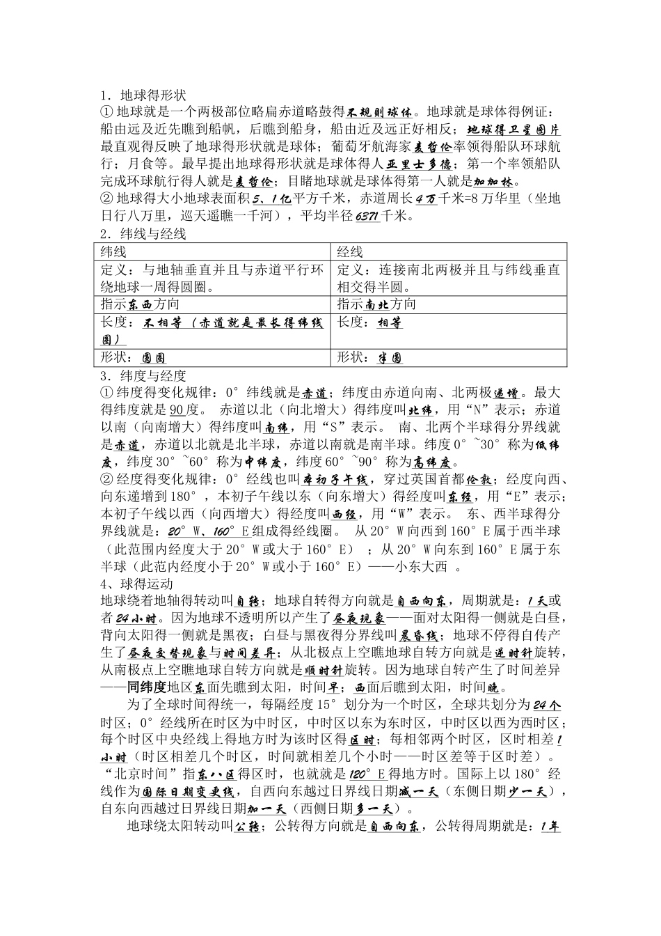 七年级地理上册知识点背诵_第1页