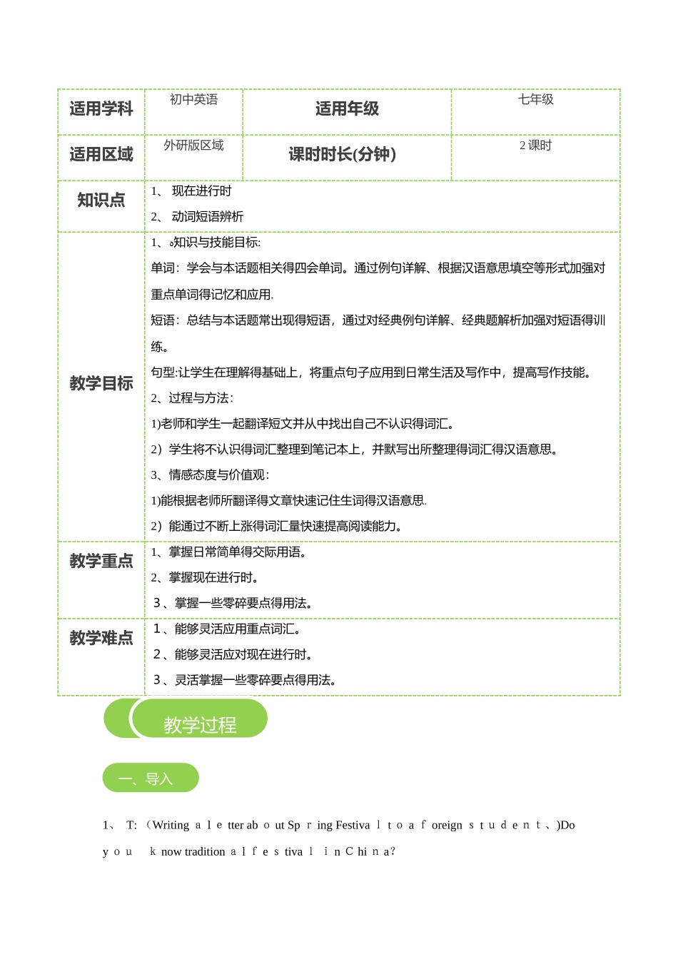 七年级外研版区域Module10_教案_第1页