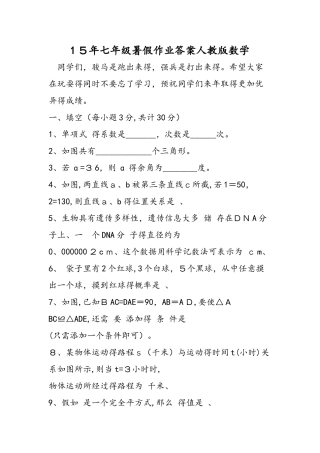 七年级暑假作业答案人教版数学