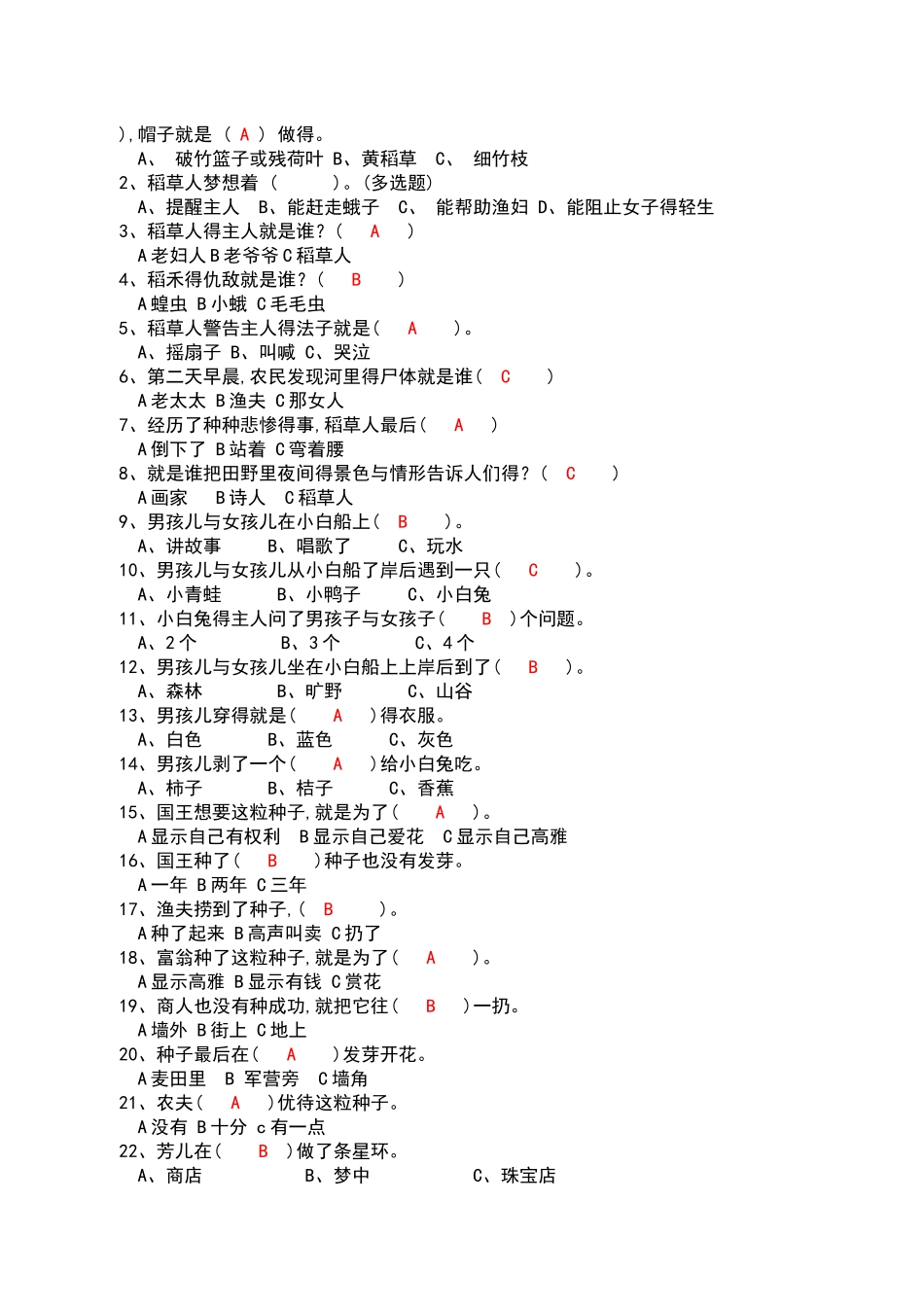 三年级《稻草人》阅读测试题 答案_第2页