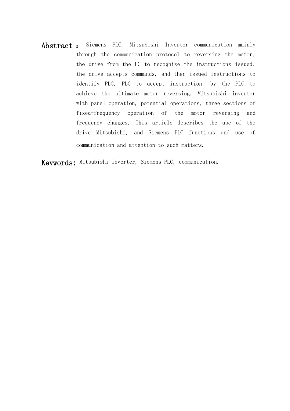 三菱变频器与西门子plc的通讯及三菱变频器的应用学士学位论文_第3页