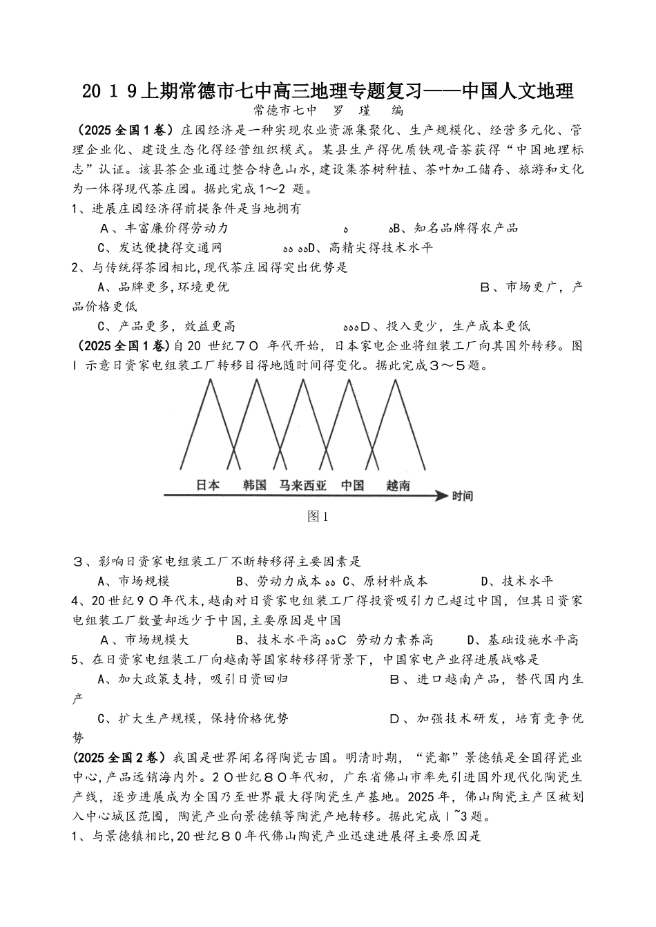 上期常德市七中高三地理专题复习中国人文地理_第1页