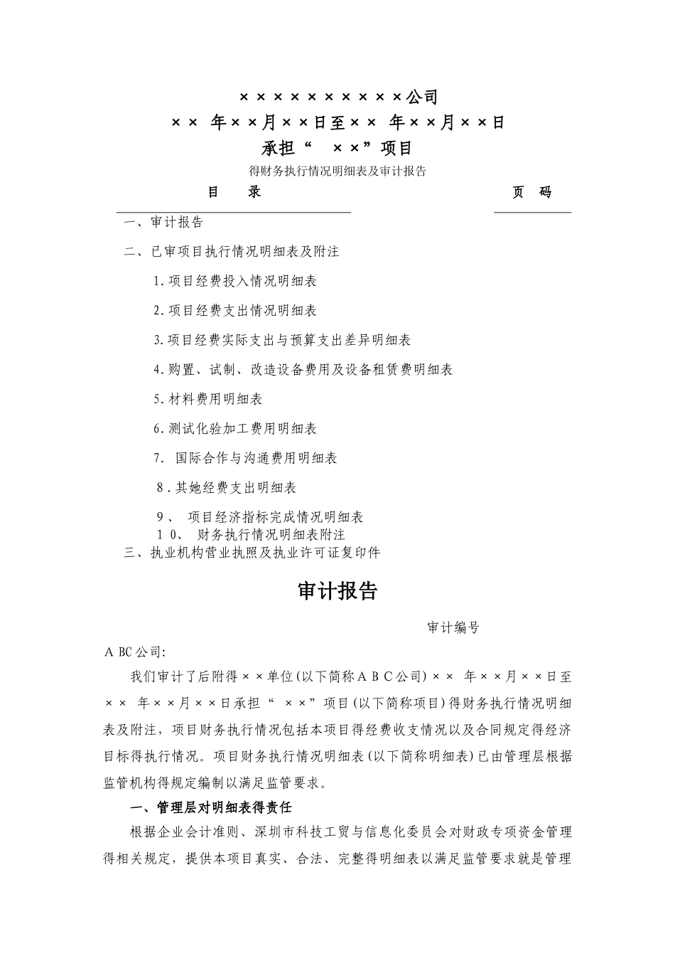 专项审计报告样本_第1页