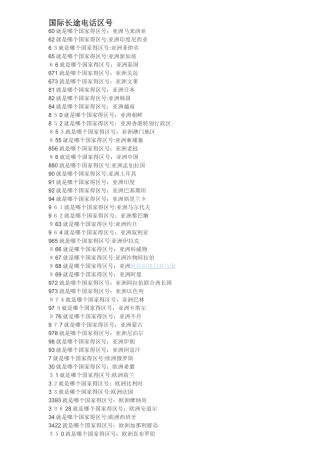 世界国家电话区号