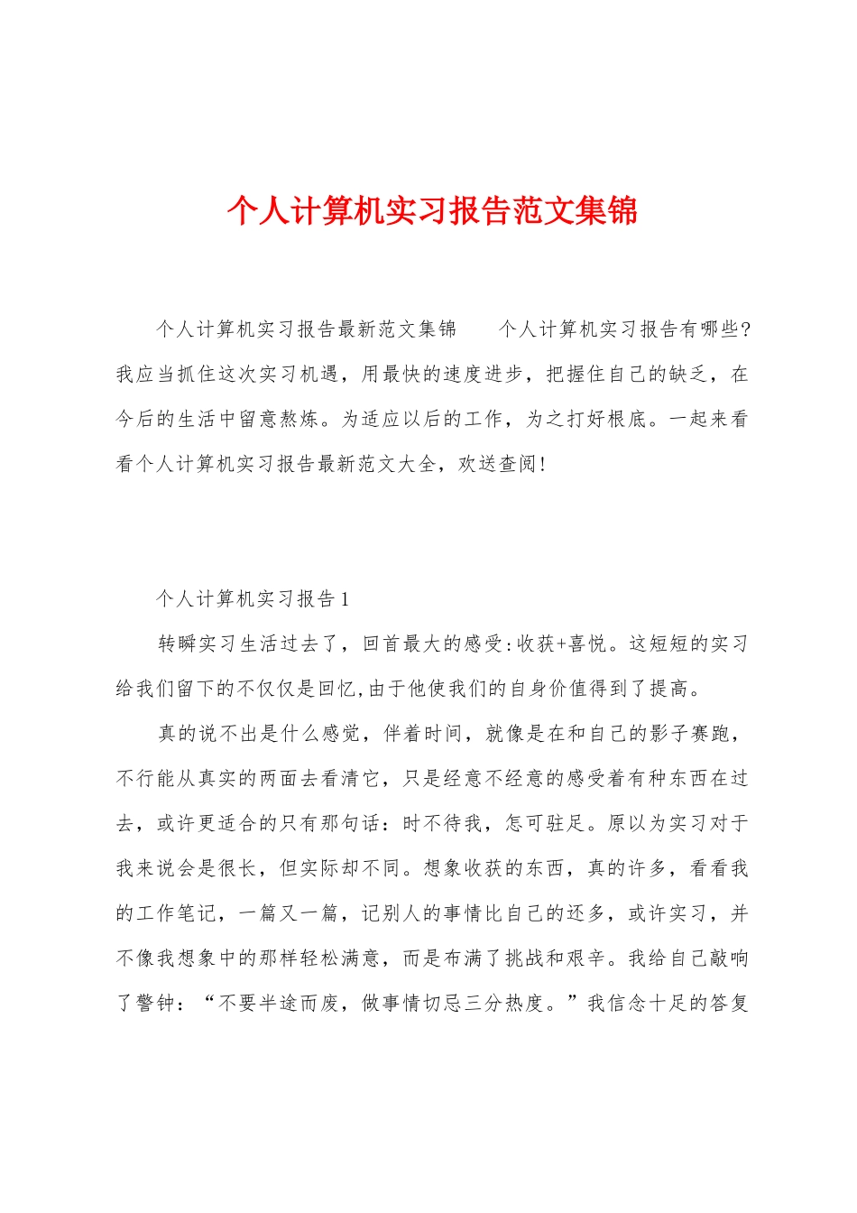 个人计算机实习报告范文_第1页