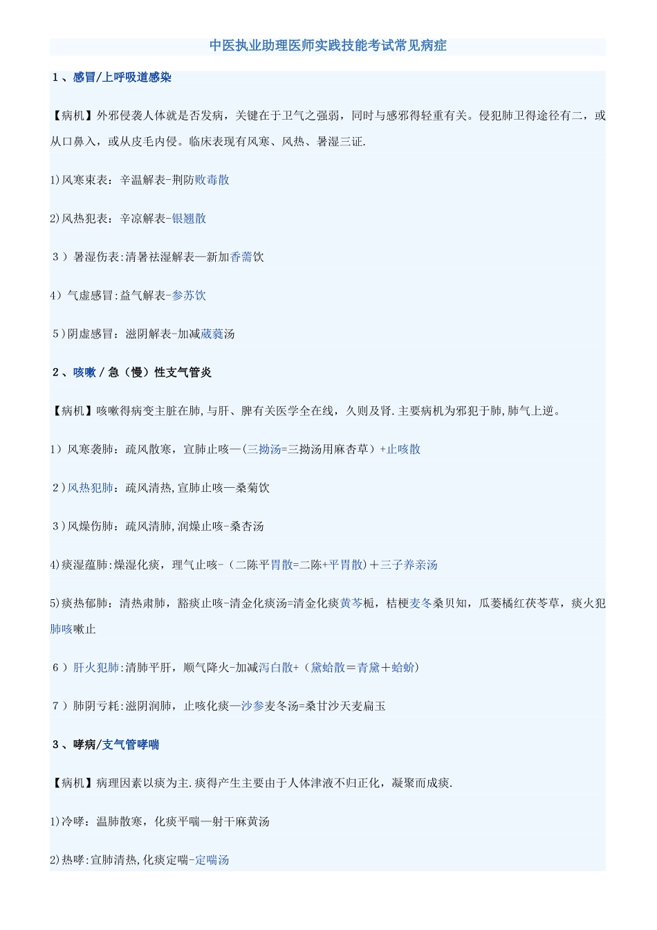 中医执业助理医师实践技能考试常见病症_第1页