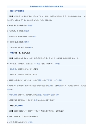 中医执业助理医师实践技能考试常见病症