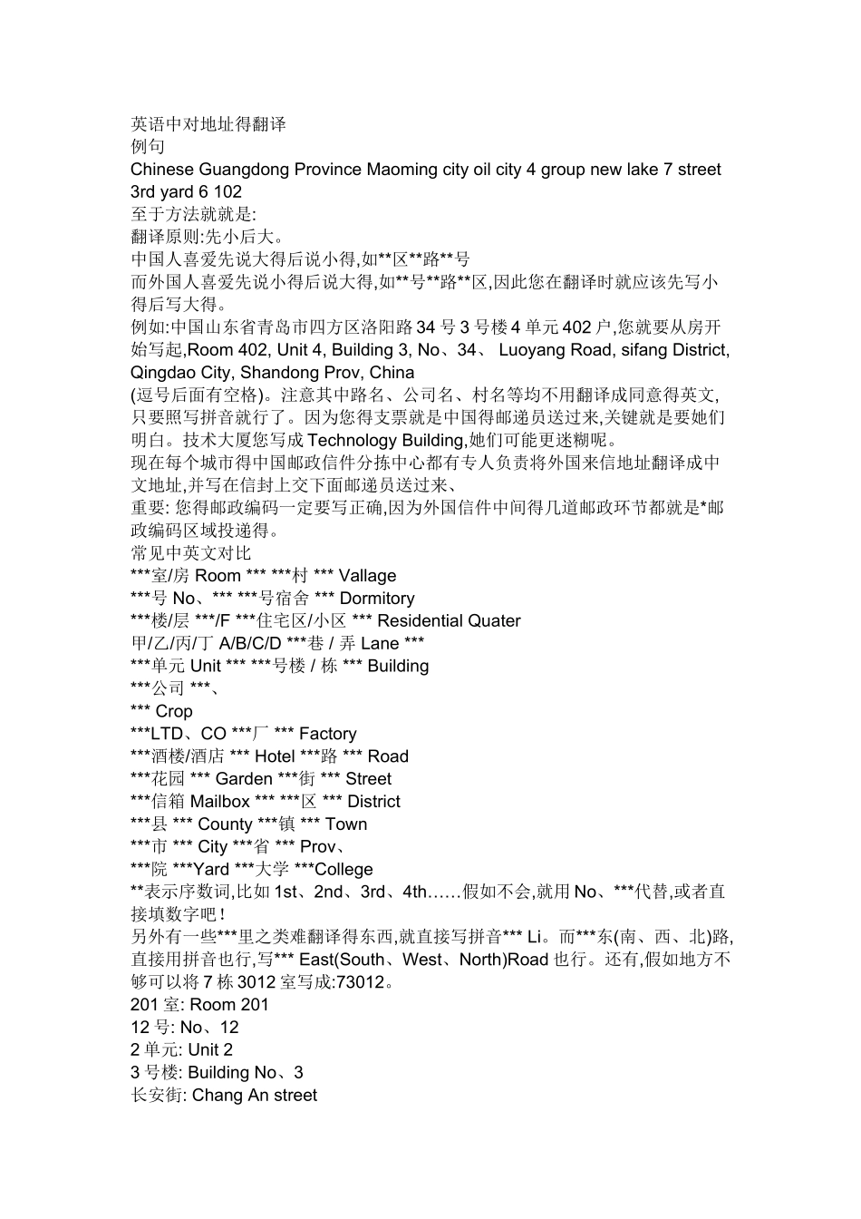 中国地址的英文翻译_第1页